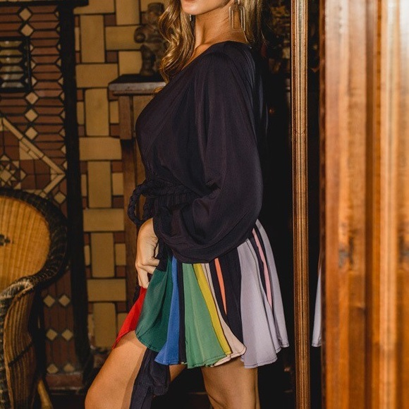 Color Block Surplice Skater Dress - Picture 2 of 5